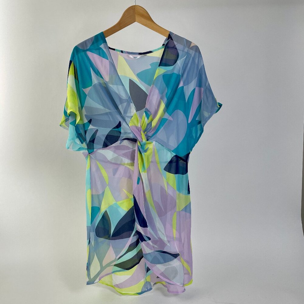 La Vie En Rose Flowy Swimsuit Beach Coverup Blue Yellow Purple, Size S